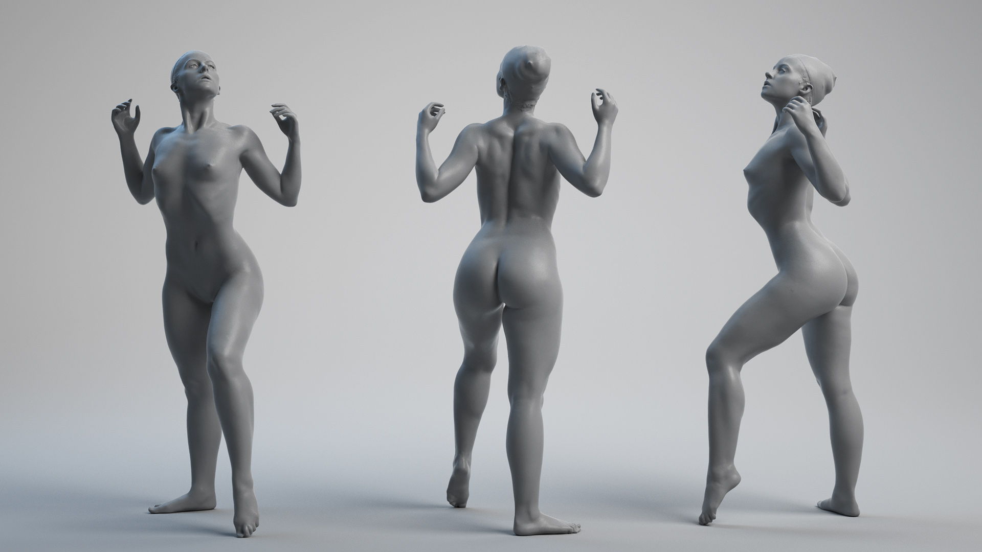 Classical female pose 3d model arms back